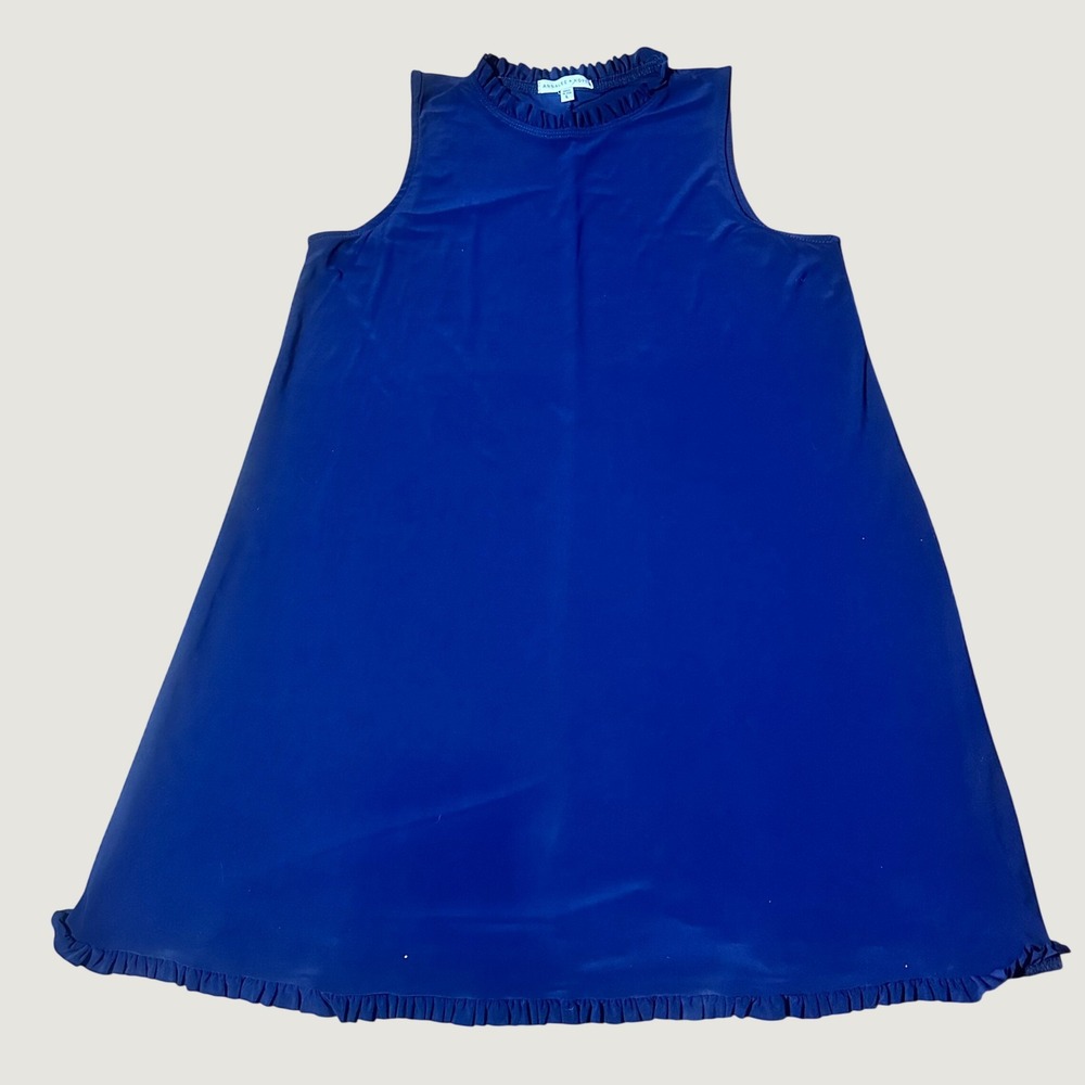 Sleeveless A-Line Mini Dress Navy Blue Ruffle Neck Swing Annalee + Hope L